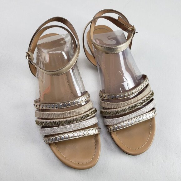 Jack Rogers Hannah Strappy Sandal Womens 9 Gold Leather Ankle Strap Open Toe - Picture 1 of 15